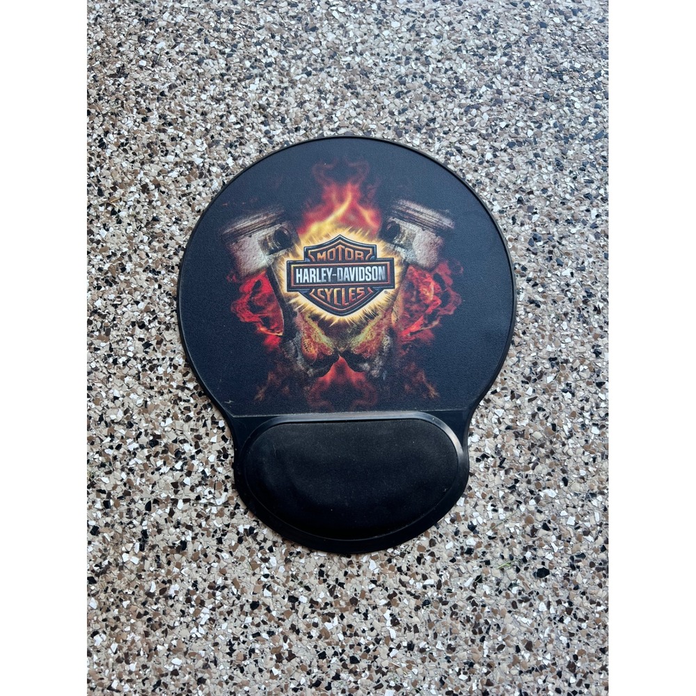 Harley Davidson Mouse Pad Ergonomic Wrist Rest Piston Flames Biker - rare